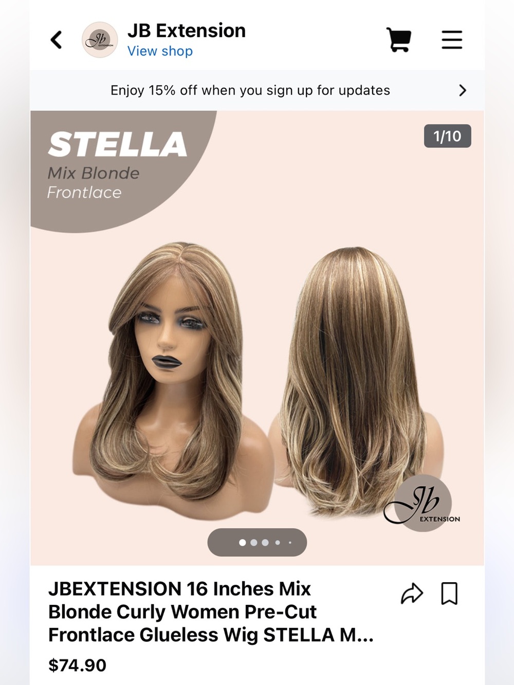 Stellah Mix Blonde 16" Frontlace Glueless Wig — Natural Layered Waves